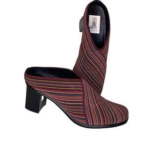 San Miguel Multi Color Stripe Block Heel Mule Clog Slip Square Toe Size 8